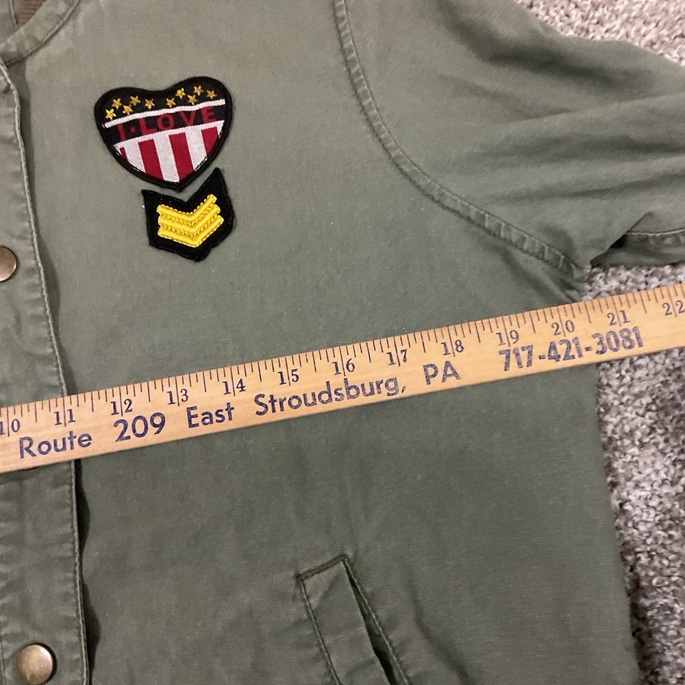 Bethany Mota Aeropostale Jacket‎ XL Army Green Bomber Patches Linen Grunge Y2K - Picture 8 of 10